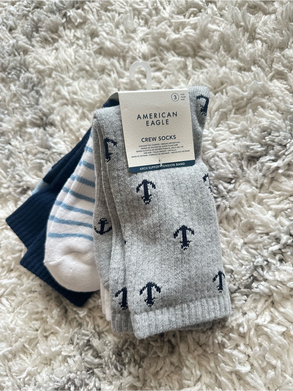 American Eagle AE mens Icon Terry Crew Socks 3-Pack